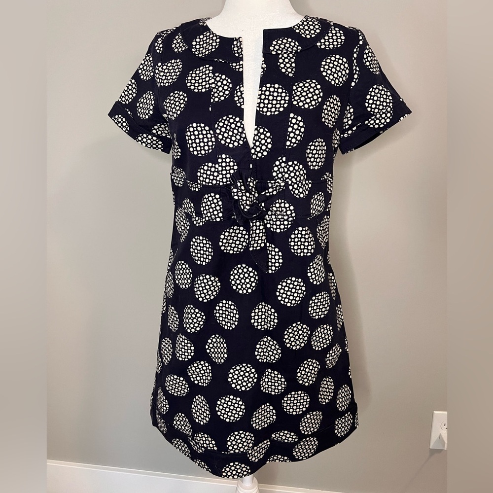 RED Valentino Navy Blue & White Polka Dot Tie-Front Dress with Pockets